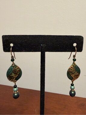 Adagio Green and Gold Dangle Earrings - Women Jewelry